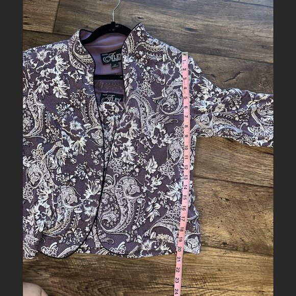 Purple Alex Evenings Floral Glitter Long Sleeve Collared Blazer Coat Large - Picture 16 of 16